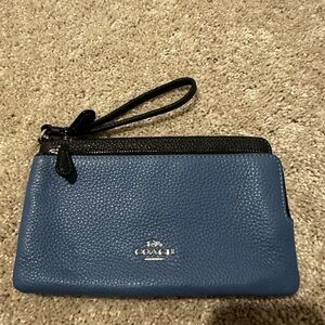 Coach Pebbled Leather Wristlet in Blu and Black